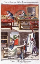 Crafts: Manufacturer of Surgical Instruments (Top) and Sheath Trimmer (Bottom) in Their Workshop. In 