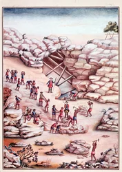 Diamond mining in a mine in Brazil. 18th-century watercolour, Rio de Janeiro, Biblioteca Nazionale
