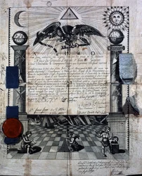 Diploma of Isaac Huit as a Companion and Master in the Royal Masonic Art, awarded in 1789 by the Grand Lodge of St-Jean in Geneva.