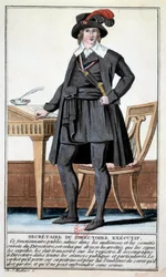 Directoire: costume as secretary of the executive board (Engraving from the 18th century)