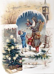 Father Christmas with Children. 1892 Chromolithography