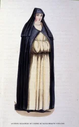 Former nun of the Order of St. Brigitte of Ireland. Engraving from an album on religious orders, Paris