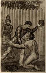 Friday is Thrown into the Arms of Robinson Crusoe (Engraving in 