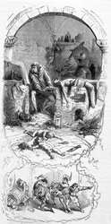 Gilles de Rais (Retz ou Rays) (1404-1440) in situation: the sorcerers, for their magical operations, bought stillborn children (15th century) - engraving, n.d.