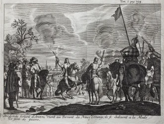 Henri, Count of Brederode (Hendrik Graaf van Brederode) (1531-1568), leaving Antwerp (Netherlands), comes to the front of William I of Orange-Nassau (Orange Nassau), Prince of Orange (or Guillaume the Taciturn)