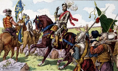 Henry IV (1553 - 1610) at the Battle of Ivry (= Ivry the Battle in Normandy) in 1590. Children