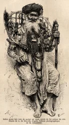 Hindu vowed to wear a large circle of iron around his neck. Engraving to illustrate the voyage in the meridional provinces of India, by Alfred Grandidier, in 1862-1864, published in 