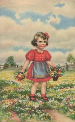 Historic Postcard with a Happy Girl on the Meadow