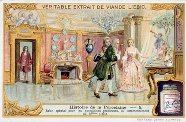 History of porcelain: special salon for precious porcelains, at the beginning of the 18th century - Liebig Chromolithography