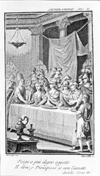 Illustration of Semiramis, opera by Antonio Salieri (1750 - 1825). Booklet by Pierre Metastase (or Pietro Metastasio). Act II, sc. II.