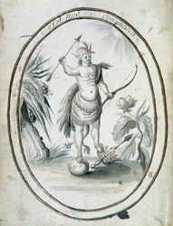 Indian of Canada with His Bow and Arrows - Frontispiece of Manuscript 
