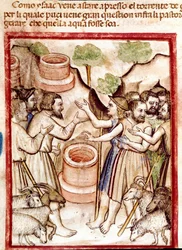 Isaac digs wells in the valley of Gerar and the shepherds of the valley quarrel with him (Detail)