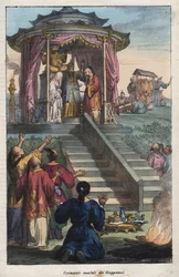 Japanese weddings - Wedding ceremony of the Japanese (engraving from 