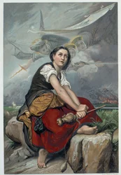 Jeanne hears her heavenly voices: the archangel Saint Michael, Saint Catherine and Saint Marguerite ordered her to go to France to help the king and assured her that God will help her - in 