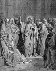 Jesus Christ in the synagogue. According to the Gospel according to Saint Luke.