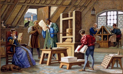 Johannes Gensfleisch Gutenberg (1400-1468), inventor of the printing press (1438). chromolithograph of the 19th century