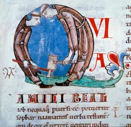 Lettrine Q Representing the Defrichant Monks (Miniature from Moralia in Job by St. Gregoire I)