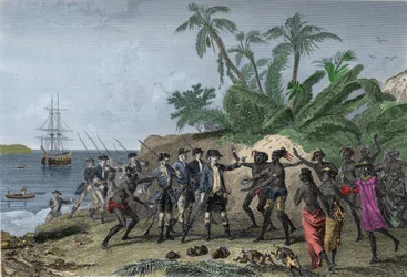 Louis Antoine (Louis-Antoine) of Bougainville, French navigator (1729-1811), addressing the islands of the Marquises in Tahiti, April 6