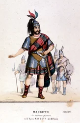Macbeth character in a warrior costume in the opera of the same name by Giuseppe Verdi (1813 - 1901) after the work of William Shakespeare. 1847.