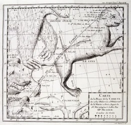 Map of the 1762 comet road and map of the sky, observed by Messier