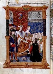 Marcuello presenting his book to Ferdinand II of Aragon
