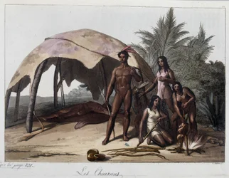 Meals at the charruas, Indians of Paraguay. In 