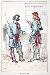 Montagnards (1848). Eau forte en couleurs, for illustration 