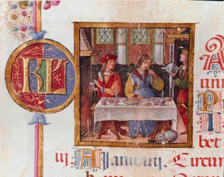 Month of January: Banquet Scene. Miniature from the Breviary of Hercules I d