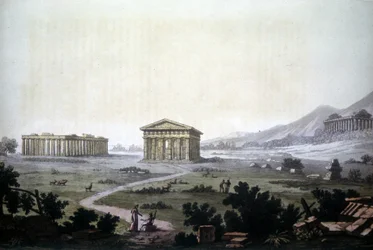 Painting depicting the temples of Paestum, current Capaccio