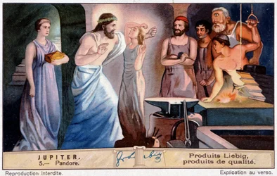 Pandora, the first woman, created on the order of Jupiter