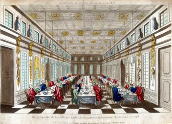 Perspective view of the Salle des Festins de Versailles in celebration of peace in 1763 between Great Britain, France and Spain