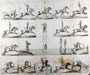 Plate of 19 prints depicting the prowess of the English voltiger Mr Price. Circa 1790.