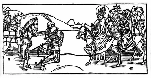 Pope Leo I Meets Attila and Stops Him - Engraving from 