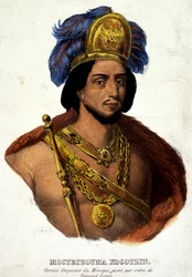 Bust Portrait of Moctezuma (or Montezuma), Last Emperor of Mexico - 19th Century A.D. Illustration, 16th Century Document