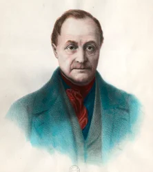 Portrait of Auguste Comte (1798 - 1857), French philosopher. Engraving of the 19th century. Private collection.