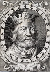 Portrait of Childebert I, King of Paris. Engraving from the 18th century