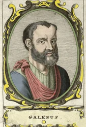 Portrait of Claude Galien, Greek doctor. 18th century engraving
