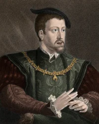Portrait of Emperor Charles V (1500-1558) with the Necklace of the Order of the Golden Fleece (engraving)