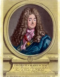 Portrait of Georges Marechal, first surgeon of the king from 1703 - 1719. Engraving of the 18th century. Private collection.