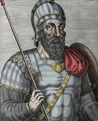 Portrait of Godfrey of Bouillon, Frankish knight, one of the leaders of the First Crusade (engraving)