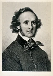 Portrait of Jakob Ludwig Felix Mendelssohn Bartholdy, German conductor and composer. Lithograph of the 19th century Biblioteca del Conservatorio Giuseppe Verdi, Milan