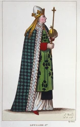 Portrait of Lothair I (795-855), Emperor of the West and King of Italy. Engraving from 1830