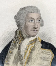 Portrait of Sir Charles Saunders (ca. 1715-1775), English Admiral in the British Royal Navy and First Lord of the Admiralty (engraving)