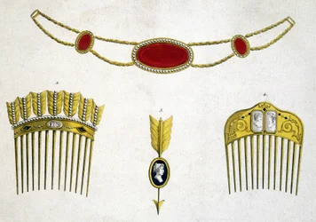Precious combs and pins, circa 1810