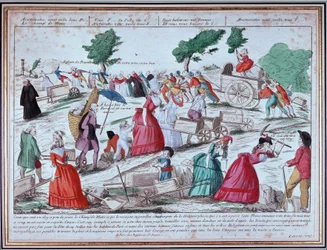 Preparation at the Champs de Mars of the feast of July 14 - engraving