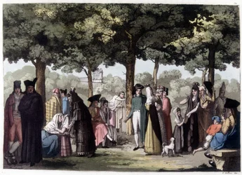 Promenade of the Esplanade in Barcelona. 19th Century Lithography