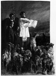 Religious rites: Ceremony of exorcism in the city square during the night of Ascension. Sicily engraving of the 19th century