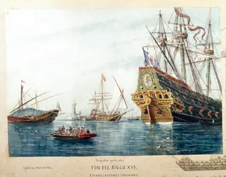 Representation of Italian Ships, Galleys, Brigantine of the 16th Century