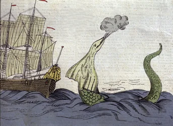 Representation of the sea snake seen by the Norwegian missionary Hans Egede (1686-1758) during his trip to Greenland. Engraving of the 18th century