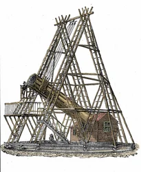 Representation of the telescope of the English astronomer William Herschel (1738-1822). Engraving of the 19th century